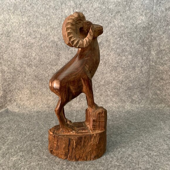 Bighorn Sheep Ram Carved Wood 14” Sculpture Statue - Picture 3 of 7